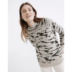 Madewell Thorton Mock Neck Pullover Sweater Size M Animal Print Alpaca Green